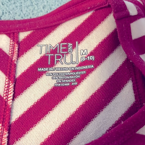 Time And Tru Pink & White Striped Tank Top w/t Split Lower Back - Picture 3 of 3